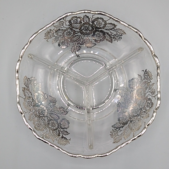 Heisey Glass 3 Section Divided Relish Condiment Dish Sterling Silver Overlay Vtg - Picture 11 of 11
